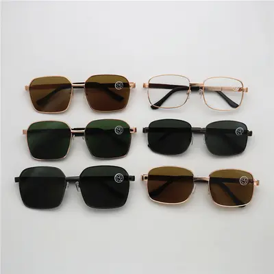 Große quadratische Sonnenbrille mit Kristallglas und Vollmetallrahmen