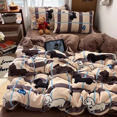 Grade A Milk Fleece Four-Piece Set Thickened Coral Fleece Double-Sided Flannel Quilted Duvet Cover Bed Sheet Fitted Sheet Three-Piece Bedding Set - 3