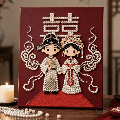 DIY Pearl Painting, Red Chinese Style Wall Art