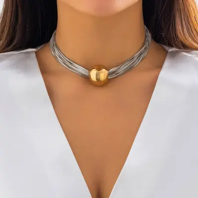 Multi-layer chain pendant necklace with spherical design - 9