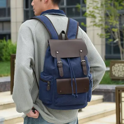 Minimalist Men's Canvas Backpack, Large Capacity, Retro Style - 4