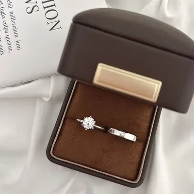 Wedding simulated diamond ring pair, moissanite, adjustable - 9