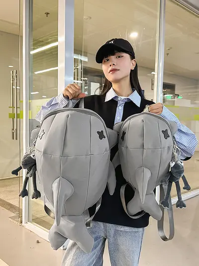 Cartoon Shark Backpack for Men and Women, Large Capacity School Bag - 4