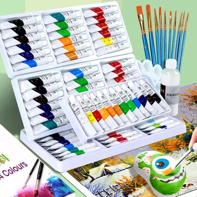 Akrilik boya toptan set 12 ml su geçirmez acemi çocuk boyama 12/18/24/36 renk yağlıboya