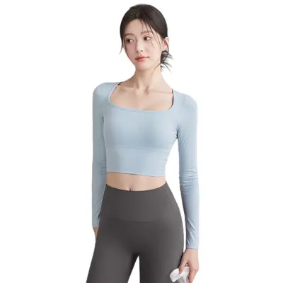 Yoga Top, Long Sleeve, Built-in Bra Pad, Backless Cut-Out - 5