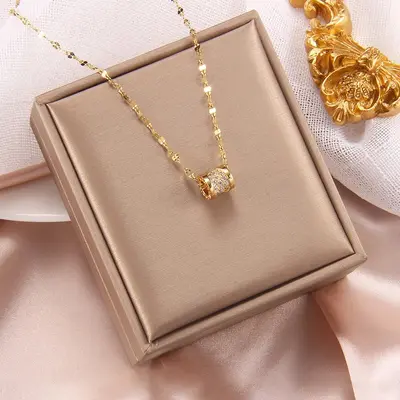 Factory price copper micro-inlaid real gold plated titanium steel women's necklace, lightweight luxury niche summer clavicle chain, high-end design. - 7