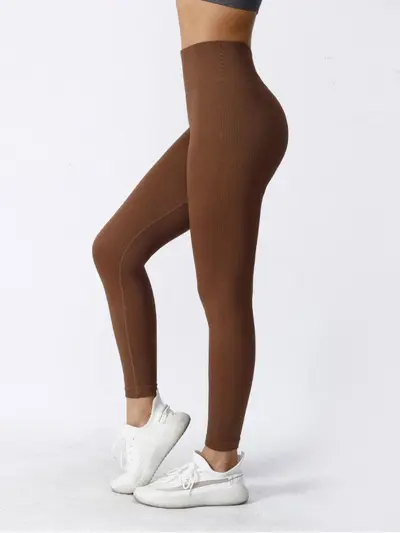 Nahtlose gerippte Yoga-Leggings High Waist Fitness