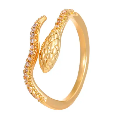 Premium design super flash diamond opening and adjustable ring finger ring for women with snake-shaped design, same style as internet celebrity ring