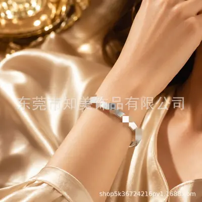 Grenzüberschreitender Bestseller Außenhandel Hot-Sale Douyin Influencer Live-Shopping Lagerbestand vollständig funkelndes Titanstahl-Armband für Damen farbbeständig Modeschmuck Großhandel - 8