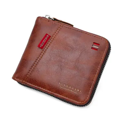 Erkek Kısa Cüzdan, Yağlı Deri Patchwork, Çoklu Kart Gözü, Fermuarlı Bozuk Para Bölmesi - 6
