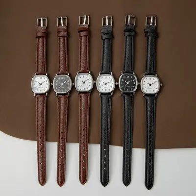 Hersteller von quadratischen Grenzüberschreitungs-Armbanduhren, minimalistisches individuelles Vintage-Quarzwerk, Ledergurt, Damen-Armbanduhr, Damen-Großhandel