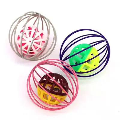Cage Ball with Bell Cat Toy Sound Ball and Teaser Wand Set - 4