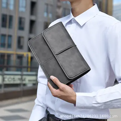 Men's PU Wristlet Clutch Bag, Large Capacity, Korean Style - 4