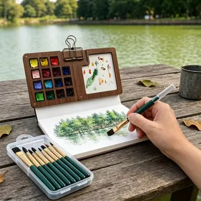 Grenzüberschreitender Bestseller tragbares Aquarellpinsel-Set 8-teilig hochwertige Nylon-Haare Outdoor-Skizzen Mal-Werkzeug