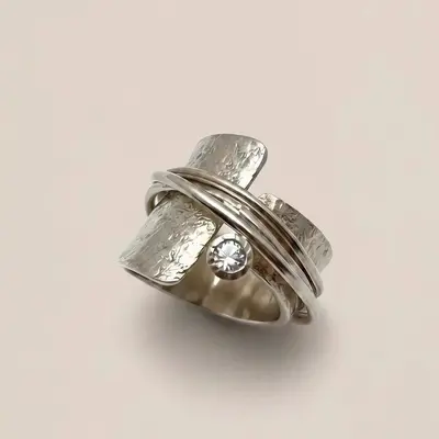 Multi-layer ring, wide band, shimmering diamond, versatile - 7
