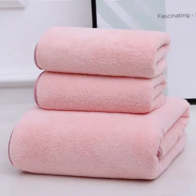 Mercan kadife havlu seti, 3 parçalı, yumuşak, hızlı kuruyan - 9