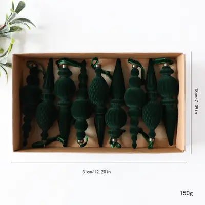 Velvet Lantern Cone Christmas Ball Set 18 CM, 9 Pieces Solid Color Plastic - 8