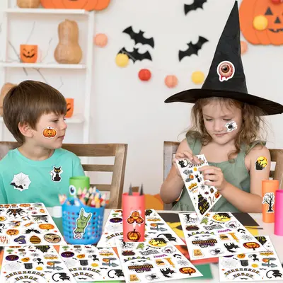 Laser Pumpkin Glitter Stickers, Waterproof for Kids, Halloween
