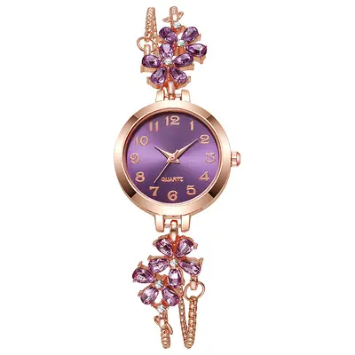 Floral rhinestone women's watch pull-string bracelet - 9