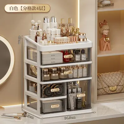 Dustproof large capacity vanity cosmetics storage organizer with drawers