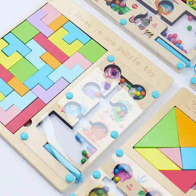 Eğlenceli Labirent Puzzle 3'ü 1 Arada Manyetik Ahşap Bilyeli Oyuncak - 3