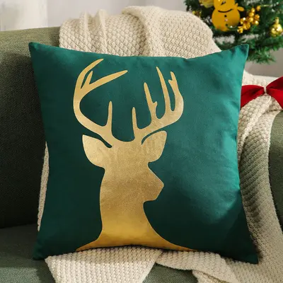 Carefully selected reindeer Christmas tree gold printed pillow cover, popular across borders, featuring autumn and winter snowflake embroidery style holiday decorative pillow cover. - 13