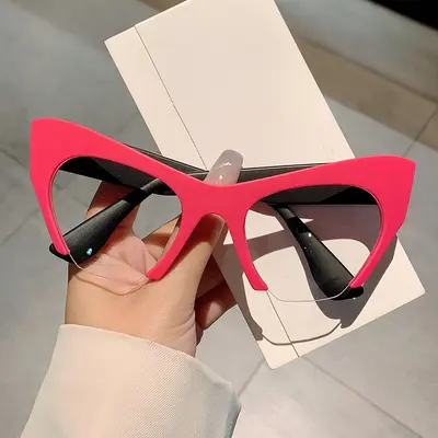 Retro Cat-Eye Half-Frame Glasses, Anti-Blue Light Lenses