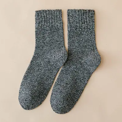 Men's Mid-Calf Wool Socks, Seamless Toe, Fleece-Lined Thick Terry Winter Socks - 11