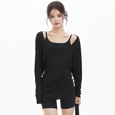 Oversize-Yoga-Langarmshirt mit U-Ausschnitt, po-bedeckend, lockere Passform - 8