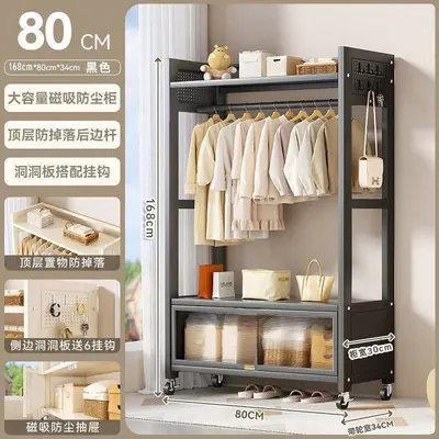Freestanding Coat Rack with Wheels, Movable Bedroom Clothes Rack - 12
