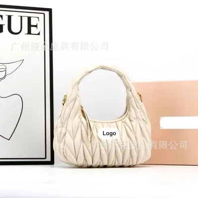 MIU Genuine Leather Women's Hobo Bag with Pleated Crossbody Strap - 11