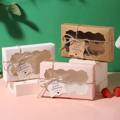 Kraft Paper Cake and Cookie Box with White Clear Window