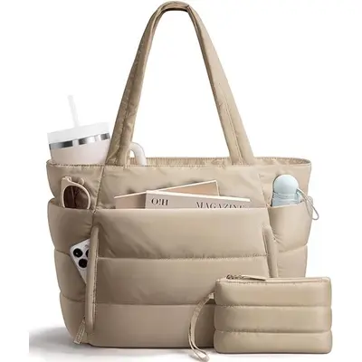 Women's Tote Bag, Large Capacity, Quilted, Multi-Compartment, Commute and Fitness