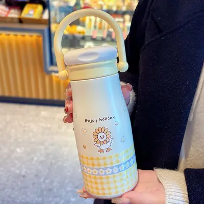 Cartoon Stainless Steel Insulated Straw Cup, Large Capacity - 8