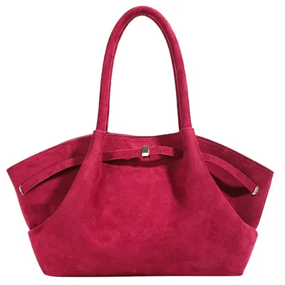 Women's Tote Handbag, Large Capacity, Suede-Look Pleated Underarm Bag - 9