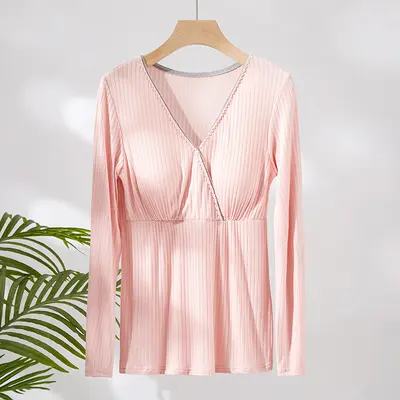 Long Sleeve Cross-Front Nursing Top, Postpartum Home Wear - 8