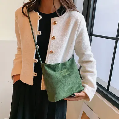 Women's 2025 Letter Embroidered Suede-Look Shoulder Bag, Multi-Color Options