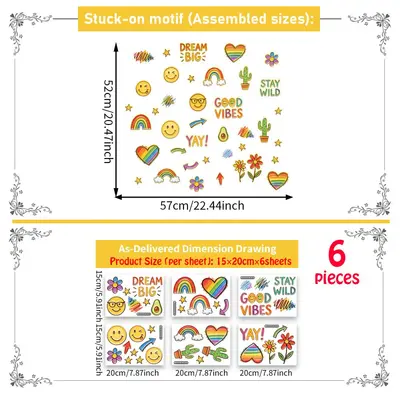 Smiley Rainbow Gold Foil Wall Stickers, Self-Adhesive