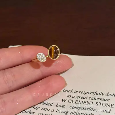 Tiger eye star water drop open ring - 10
