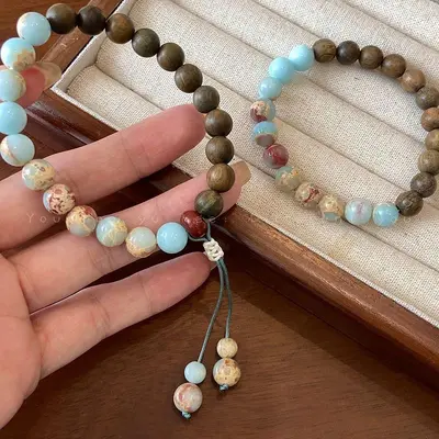 Shoushan yeşil sandal ağacı boncuk bilezik, Çin tarzı