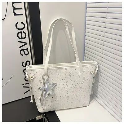 Korean Style Large-Capacity Women's Tote Bag with Star Design, Single Shoulder - 9