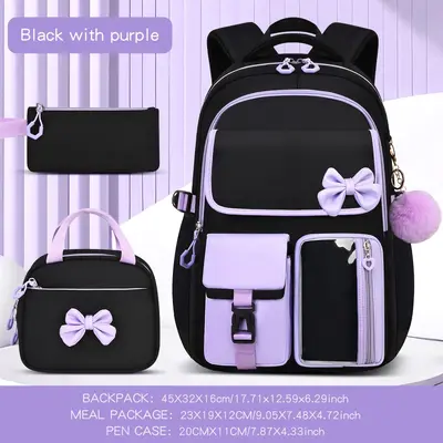 Amazon Best-selling High-capacity Bow Tie Three-piece Set Schoolbag for Girls, Junior and Senior High School and College Students, Backpack - 7