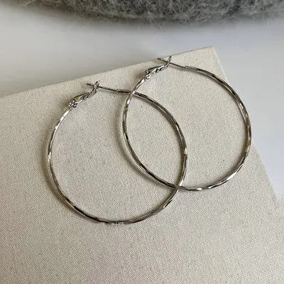 Large hoop earrings for round faces, silver-tone, oversized - 8