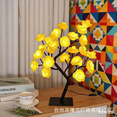 USB LED Artificial Rose Tree Lamp with Removable Plastic Base, Night Light - 13