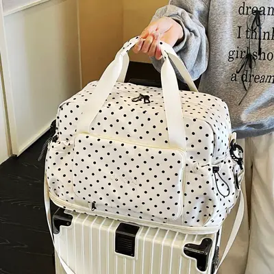 Katlanabilir seyahat çantası, büyük kapasiteli, polka nokta deseni