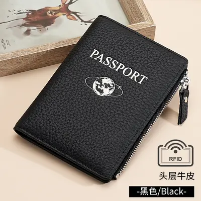 Litchi desen hakiki deri çok fonksiyonlu RFID pasaport çantası cüzdan seyahat bilet tutucu koruyucu deri çanta pasaport tutucu belge çantası - 7