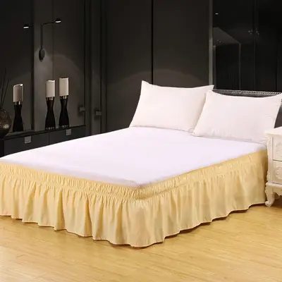 Solid Color Elastic Bed Skirt with Built-in Ruffle Design - 10