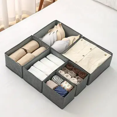 Non-woven Storage Box Drawer-Type Six-Piece Set for Socks, Bras and Underwear Organizer Foldable Storage Container Cross-Border Storage