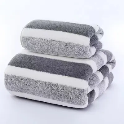 Mercan polar havlu seti, kalın, emici, çizgili tasarım - 9