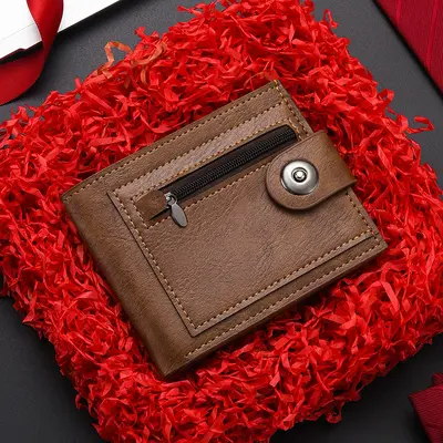 Men's Slim Short Wallet with Zipper Coin Pocket, Leather - 8